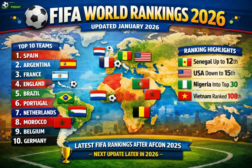 Latest FIFA World Rankings 2026 Spain Leads, Morocco Hits Top 10